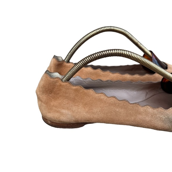 Chloe Scallop Flats Tan Soft Suede Flats Womens Size 36 EU 6 US Used - Picture 5 of 13